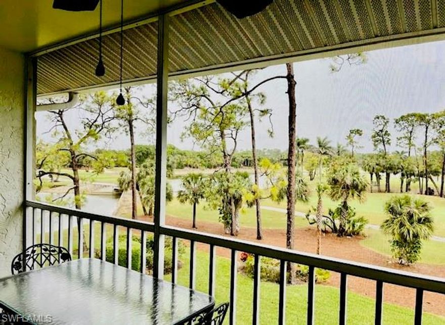 This BEAUTIFULLY FURNISHED TOP FLOOR 2BR/2BA condo w/designated covered parking is a must see! IMMACULATELY MAINTAINED "SUPER 2" unit has a tiled screened- in lanai offering VIEWS OF THE LAKE & GOLF COURSE. This property OVERLOOKING THE 12TH FAIRWAY provides many upgrades all just completed in 2021: A/C UNIT, WATER HEATHER, STAINLESS STEEL MATCHING KITCHEN APPLIANCES, WASHER, DRYER, GARBAGE DISPOSAL, CEILING FANS, FLOORING, LIGHTING & MORE! VAULTED CEILINGS (no popcorn ceilings!) & a freshly painted interior adds to the appeal. Master bedroom has w/large walk- in closet for maximum storage & organization. Both bathrooms have updated vanities & comfort height toilets. Walk-in laundry room has vinyl plank flooring w/ plenty of storage. Royal Wood offers Multiple tees, 2 practice areas & afternoon walk on privileges. Meet your new neighbors at the clubhouse & restaurant w/community pool/spa, golf pro shop & state of the art fitness center. Social activities include live music, happy hours, card games, bingo, dinner/dances, etc... Just a few miles from Naples sandy white beaches, dining & shops. Get out of the cold & enjoy your own piece of paradise.