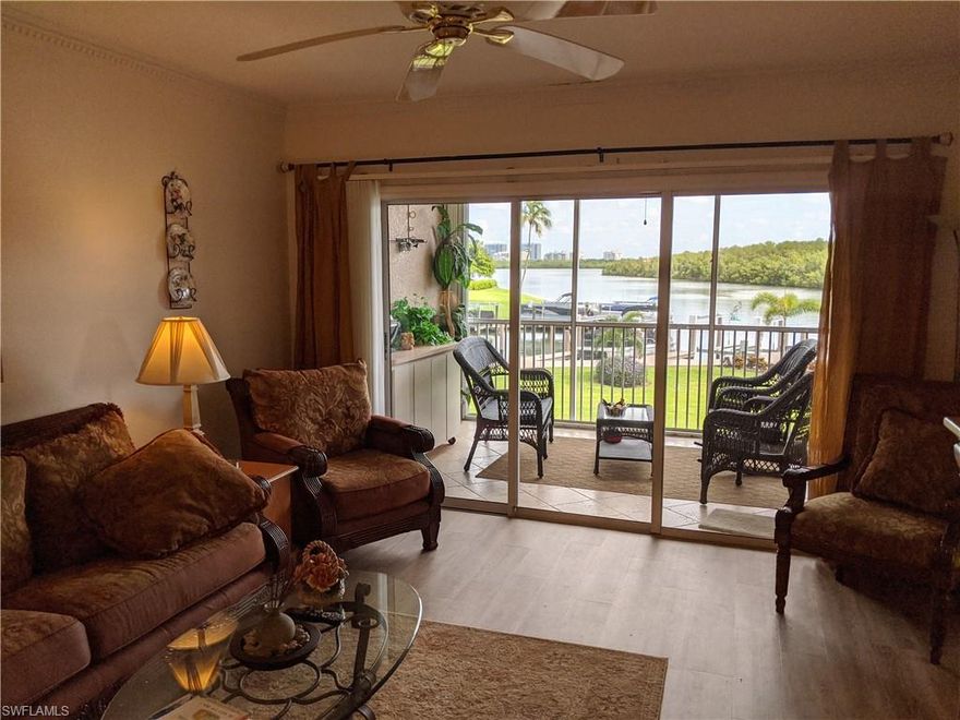 Rarely available Baypoint condo. Fantastic bay view towards Wiggins Pass. Light and bright 3 bd/2 bath corner unit.