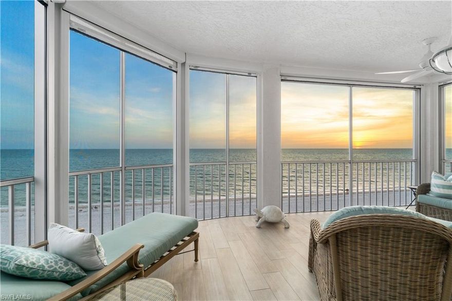 C10992     RARELY AVAILABLE 3 BEDROOM, 3 BATH END-UNIT IN NORTH NAPLES’ COVETED BAREFOOT BEACH CLUB! First beachfront end-unit available in Barefoot in over a year! Enjoy endless Southwest beach views allowing for breathtaking sunsets on your Gulf-front wrap-around lanai AND spectacular sunrises from your unobstructed bay & preserve view. This newly renovated & re-engineered, coastal contemporary, beachfront retreat is finely appointed with new flooring, plantation shutters & a panoramic lanai with automatic shutters & screens. Enjoy extraordinary natural light via extra windows that are only available in a rare end-unit. Chef’s kitchen offers stainless-steel appliances & quartzite counters. Offers 2 storage units & high-end furnishings negotiable. Nearby to the NEW CLUBHOUSE with state-of-the-art fitness center & resort-style pool. Barefoot Beach residents enjoy 3 miles of beach, 2 pools/spas, manned/gated entry & on-site mgmt. OPTIONAL “Club at Barefoot” offers boat slips, tennis, 2 restaurants & beachside food/bev/chair service. Excellent Collier County location minutes to Mercato, Waterside & easy access to RSW Airport.