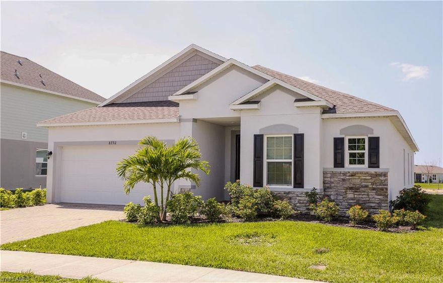 Spacious 4 Bedroom 2 Bath Single Family Home in the up and coming Bright Water Community. Located just off of I-75 and Bayshore Road the home is perfect for those who commute to Fort Myers, Port Charlotte and even Naples. There is tile throughout the house and a chef's kitchen complete with granite counter tops and stainless appliances. There is a huge great room that looks out over the lake plus an expansive primary bedroom and en suite. Within the community there is also The Lagoon Water Park which features over 5 acres of almost anything having to do with fun in the water. Pets with permission and no smoking please.