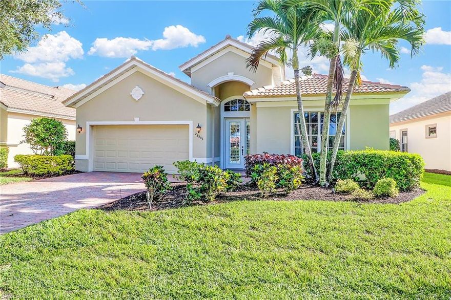 IMMEDIATE FULLY REFUNDABLE $50,000 GOLF MEMBERSHIP AVAILABLE IF UNDER CONTRACT BY JANUARY 1, 2020. This elegantly crafted and meticulously maintained 3bed+den 3bath home is sure to impress! This property is completely move-in-ready with a completed renovated kitchen including new quartz contertops, new cabinets, new lighting fixtures, updates in all three bathrooms, NEW ROOF, newer A/C SYSTEM, fresh interior/exterior paint,  electronic hurricane shutters, new flooring in the bedrooms and den, and a heated pool/hot tub with water features and waterfall. Nestled in an ideal location within sunny Southwest Florida, Palmira Golf and Country Club is a well manicured and amenity rich 24 hour gated community centrally located to shopping, entertainment, restaurants and beach access. Residents have access to the Renaissance Center complete with a lagoon-style pool, olympic sized lap pool, spa, restaurant, and fitness center INCLUDED in the HOA fee. Palmira also offers a wonderful 41,000-square-foot clubhouse, multiple restaurants, pro shop, billiards room, very active social and tennis/pickleball program and a stunning 27-hole championship golf course designed by Gordon Lewis.