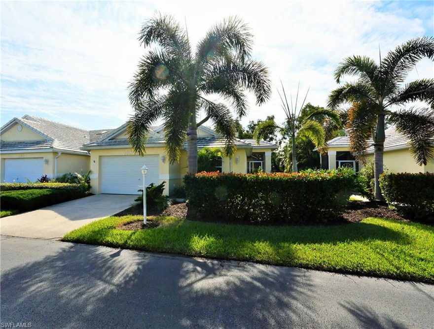 Enjoy “Easy Living” in this charming villa located in the Resort Community of Burnt Store Marina. This bright & cheery villa lives like a home & is perfect as a full-time or seasonal residence. Even better, it is being offered complete with furnishings & turnkey items. This charming 1,256 SF 2 bedroom, 2 bathroom, 1 car garage villa features an open living/dining room & kitchen plan, cathedral ceilings & 18” tiled kitchen & baths. This split bedroom layout allows nice privacy for your guests.  The master bedroom suite nicely accommodates a king size bed & features a walk-in closet, carpet floors & private bathroom. Desired southern exposure enclosed lanai features sliding glass doors & windows overlooking a lush back & side yard & will be a favorite place for you to take in plenty of tropical sun & harbor breezes. The oversized garage can accommodate a vehicle plus golf cart, or even a small flats boat! Have peace of mind with full unit storm shutters including accordion shutters across the lanai, new roof being installed in 2016 & a one year home warranty. Purchase also includes Burnt Store Golf Activity Club membership paid through fall.