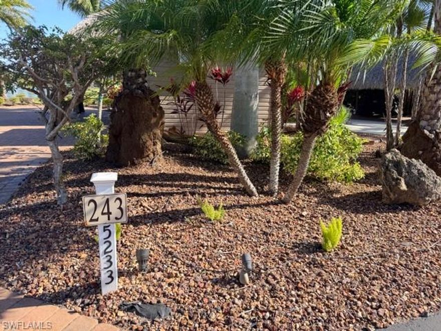 Oversize Lot #243. This lot is a beautiful piece of paradise at Cypress Trail RV Resort in Fort Myers, Florida. It is a highly desired north facing paver lot on Sunset Lake. Drive your Class A in and see a great view of the water, the lighted fountains and a view of the clubhouse in the distance. The lot is extra-large and beautifully landscaped with low-voltage lighting and an irrigation system. The Tiki Hut is an irregular size of 14’ x 20’ and was recently rethatched in December of 2023. The Tiki Hut has extra living space and is fully screened with custom designed panels which provide great privacy, comfort for cool evenings and a wonderful area for entertaining guests. Also on the lot is a 10’ x 12’ Amazon shed that is fully finished and contains a shower, toilet, sink, an on-demand water heater and air conditioning. There is an open space in the shed for you to custom design or use as storage for your furniture when you are not at the resort. It’s always great to have a spare bathroom in your shed for your guest. You will be mesmerized at the beautiful sunsets off Sunset Lake that you will thoroughly enjoy in the evenings. There are many activities offered within the resort, including pickle ball, swimming pool, crafts, entertainment, dancing, exercise classes, pool room, gym, many specialty card and game groups for you to join, very well run and funded HOA, rental program for when you are not on site, and endless friendship opportunities! HOA fees provide water, sewer, garbage, fiber internet, and all amenities. Up to 2 dogs per lot and we have a fenced dog park with shade. Electric metered at site. Taxes approximately $2000 per year. Take this opportunity to make this lot yours and enjoy all Florida and Fort Myers have to offer!