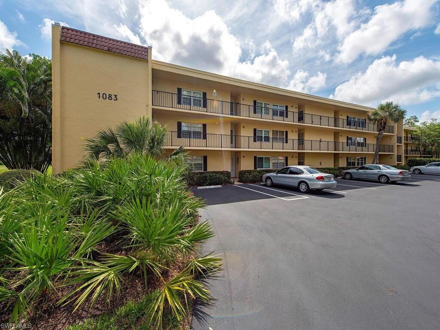 Top floor, 2 bedroom, 2 bath condo with golf course and lake view with loads of upgrades!  This unit has its own stackable washer/dryer, a modern open concept kitchen with soft-close wood cabinets, granite counters, newer appliances and pendant lights.  Tile throughout, updated white bathroom vanities with granite tops and meticulously maintained.  This 55 and older community is located in desirable North Naples, just steps to the community pool and a quick drive to Mercato, Olde Naples and beautiful beaches.  Bike or walk to local shops and dining!  Very convenient location and all with affordably low fees.  This one won't last long!