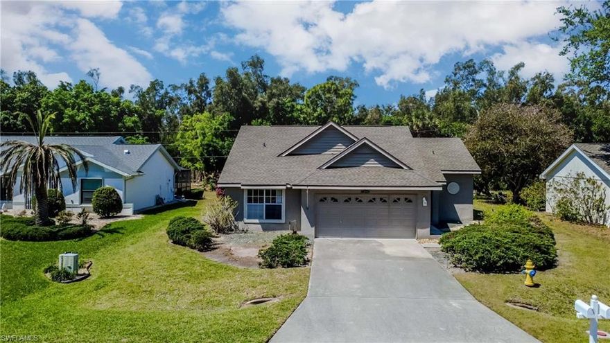 Exceptional value in a prime Estero location WITH YOUR OWN PRIVATE POOL! This beautifully maintained 3-bedroom, 2-bath split floor plan home in Sunrise at Fountain Lakes offers the perfect combination of comfort, location, and lifestyle at an attractive price point. Step inside to an open and inviting floor plan featuring a spacious living and dining combination, a fully equipped kitchen, and a separate dining area ideal for everyday living or entertaining. The layout flows seamlessly out to the enclosed lanai, where your outdoor oasis awaits. Enjoy year-round Florida living with your inground pool, updated screened lanai, and a private, serene wooded backdrop—a rare find that offers both privacy and relaxation. Additional upgrades include a new roof (2026) and a desirable split-bedroom design for added privacy. Residents of Fountain Lakes enjoy a wide array of amenities including a clubhouse, community pool, fitness center, tennis and pickleball courts, bocce, shuffleboard, and a 9-hole executive golf course—all included in the HOA. Ideally located west of US-41 and directly across from Coconut Point, you are just minutes from shopping, dining, entertainment, and Southwest Florida’s beautiful beaches. This is the perfect opportunity to own a pool home in an amenity-rich community at a price that makes sense—your slice of paradise awaits!