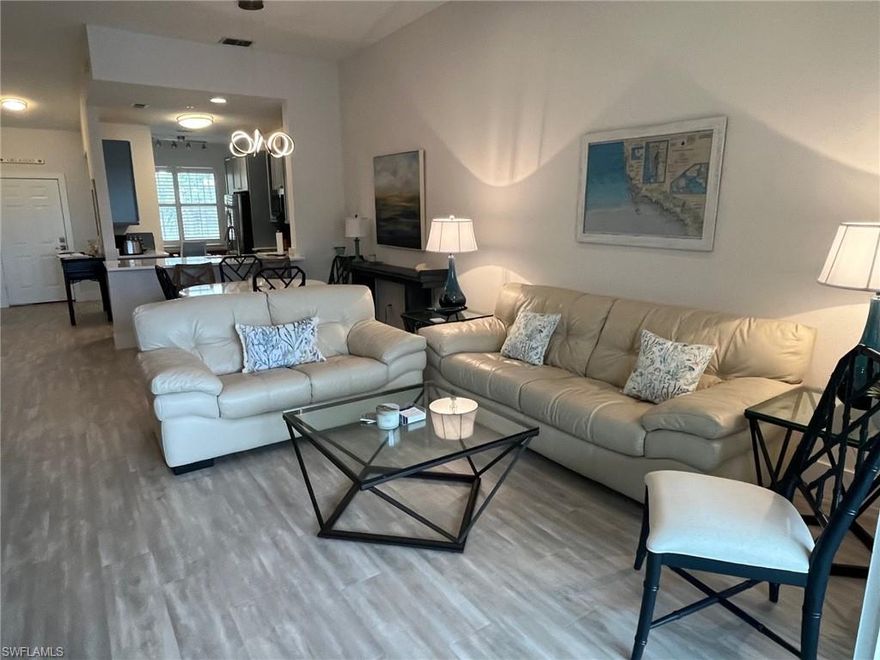 AVAILABLE  APRIL and MAY 2026, NOVEMBER and DECEMBER 2026 and APRIL and MAY 2027. Stonebridge Country club offers bundled golf on a top-notch recently renovated golf course, tennis courts, bocce, fitness center and gourmet dining room and casual poolside Bistro. Totally renovated in 2023 with new kitchen, new baths, new floors and many new furnishings, this second floor unit with high ceilings and beautiful views includes full membership privleges transfer to tenant with all that Stonebridge Country Club has to offer. Association will need 30 days to approve the application.