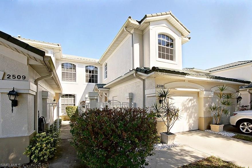 Tastefully decorated, light and bright 2nd floor unit in Grande Cay at Gulf Harbour. This condo features over 1700 sf of living area, 3 bedrooms, 2 fulls baths and 1 car garage with lake and golf course views. Master suite features two walk-in closets and sliding glass doors leading to the lanai. Master bath features double sinks with soaking tub and walk-in shower. Great room floor plan with bonus sitting area great for an office or reading area. Large screened in lanai overlooking  the 4th tee and lake. Carpet is brand new and the unit has been freshly painted.