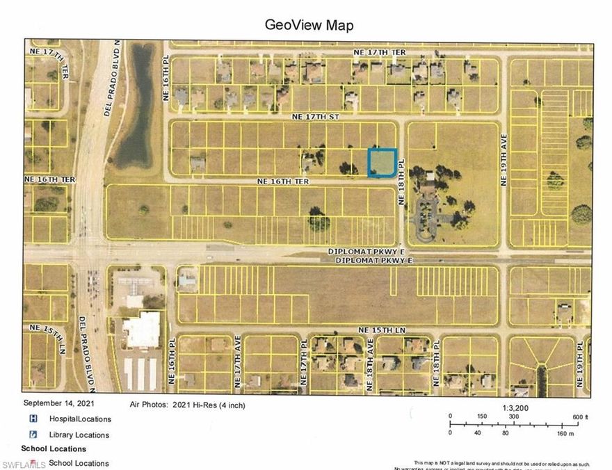 Great location to build a multi family on an oversized lot.  This area is next to have sewer and water available and should be completed in a few years. This lot is perfectly located near Diplomat and Del Prado Blvd.