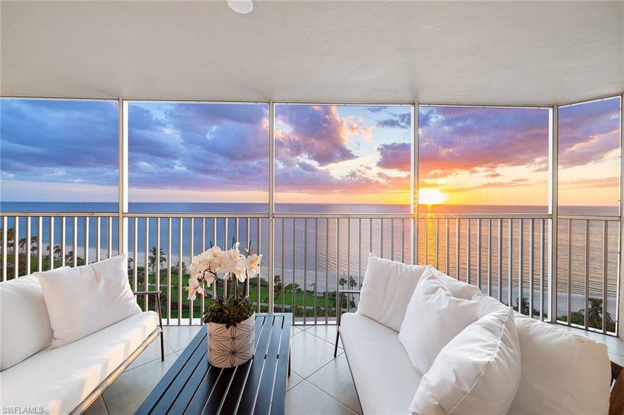 Breathtaking views of the Gulf of Mexico captivate you the minute you enter this elegant coastal retreat. Situated on the 12th floor in the coveted 01 stack of Savoy at Park Shore, this stunning condominium offers endless direct views of the beach and gulf from every window. Featuring two ensuite bedrooms with open air balconies, a den that was originally the third bedroom, three full baths, a large, screened balcony and two parking spaces.  Savoy is a luxury high rise with an unparalleled location on the Park Shore beach across from the restaurants and shops of Venetian Village. Savoy amenities include 24-hour security, large pool and spa overlooking the beach, fitness center, tennis and pickleball courts, rooftop sun deck and two guest suites. Stroll along the Park Shore beach and boardwalk or walk across the street for dinner or shopping. Live the Naples beach lifestyle!