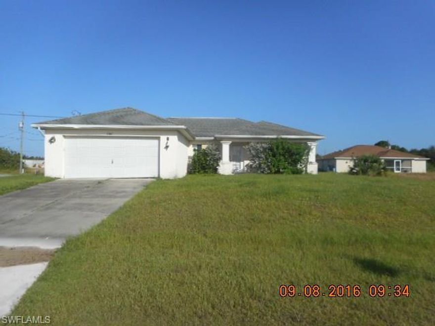 Roll up your sleeves and build instant equity in this home conveniently located in Lehigh Acres. Close to schools and parks. This home needs someone to bring it back to life, it is missing: AC, Well Equipment, Drywall damages, plumbing damages, electrical damages. Please have the home inspected thoroughly before submitting your offer.

•       The buyer and agent must register and submit offers with the auction company. Agents please read confidential comments for instructions.  Contact agent for info. Auction results may take up to 7 calendar days after auction closes. $2000 buyer premium paid at closing.
•       Bank of America employees, household members or business partners prohibited from purchasing.