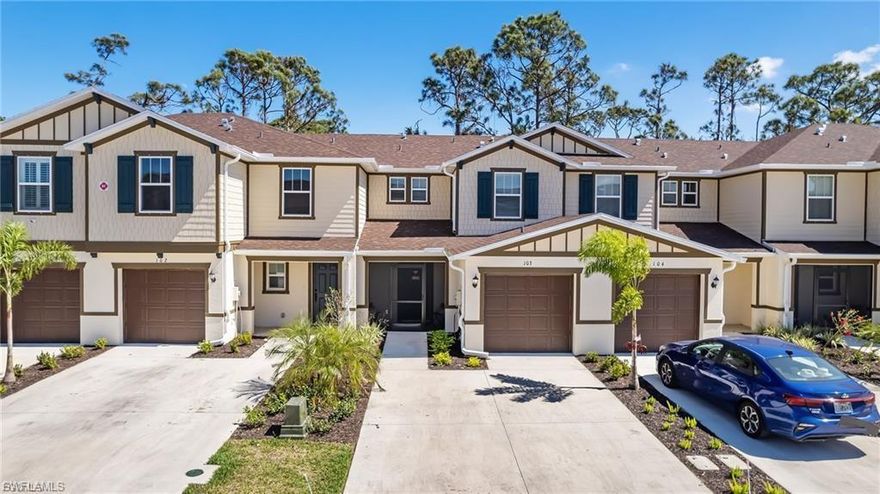 Welcome to this cozy 2-bedroom, 2-bath townhome in the gated Bayshore Commons community, a perfect blend of comfort, convenience, and low-maintenance living! Enjoy access to a community pool and clubhouse, all within a welcoming, family-friendly neighborhood with low HOA fees.
Step inside to an open-concept main living area featuring durable tile flooring and a functional layout. The kitchen is designed for both everyday living and entertaining, complete with granite countertops, recessed LED lighting, full-overlay cabinetry, and stainless-steel appliances.
Enjoy your morning coffee on the screened-in front porch or unwind on the private back patio,an ideal spot to relax or spend time with family.
Upstairs, you’ll find two bedrooms and two full bathrooms, all finished with luxury vinyl flooring. The primary suite offers a walk-in closet and a private en-suite bath with granite countertops, while the second bedroom and bath provide plenty of space for guests, kids, or a home office. Laundry located on second floor for added convenience.
Conveniently located near shopping, dining, the Fort Myers River District, and beautiful downtown Fort Myers, this townhome is a fantastic starter home, or option for comfortable retirement living. Don’t miss your chance to enjoy easy Southwest Florida living!