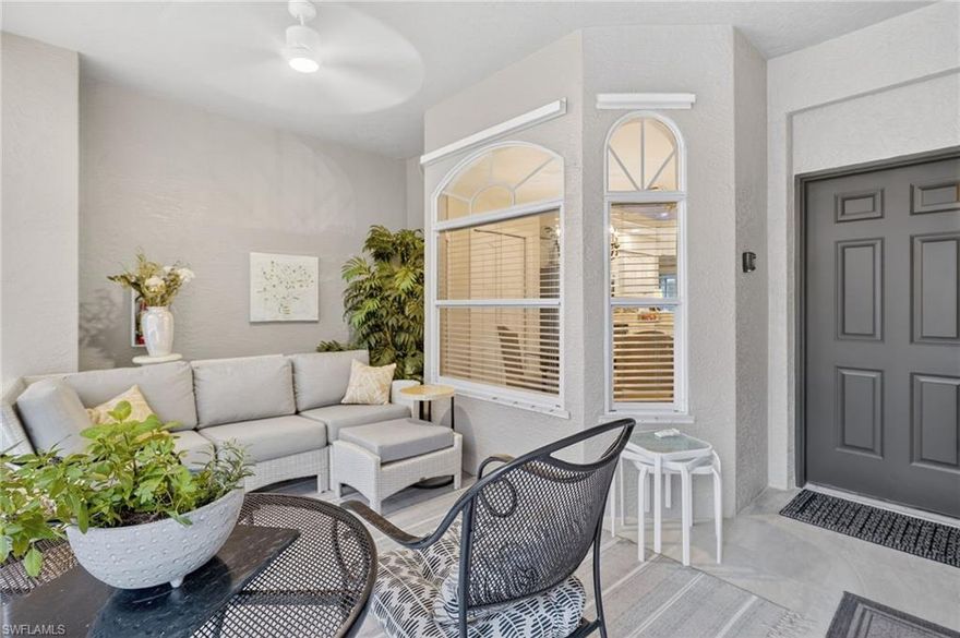 If you’ve been dreaming about a place in Southwest Florida that feels like a true escape, this beautifully updated Abbey end unit in Highland Woods Golf & Country Club might be the one. From the moment you walk in, the home feels inviting with every detail being cared for and thoughtfully designed. The gorgeous tile flooring flows effortlessly from the front Veranda lanai, through the entire home, and out to the back lanai gives the whole space a clean and cohesive look. Talk about a spectacular view, this home looks over of the waters of the sparkling pond while watching your friends and neighbors on the prestigious green on Hole 8.  For additional piece of mind, the AC and hot water heater were replaced in 2023.
The primary suite feels like your own personal sanctuary. The walk-in shower and soaking tub that practically invites you to slow down and relax. Plantation shutters, a brand-new privacy screen and electric hurricane shutter on the back lanai offers both style and peace of mind.
And then there’s the Highland Woods lifestyle, truly one of the biggest perks of living here! This gated bundled golf community is located right across from The Promenade in Bonita Springs, so you’re just minutes from great restaurants, shopping, and entertainment. Bonita Beach and Barefoot Beach are a quick drive away when you’re ready for sunsets and sandy toes.
The community itself feels like a resort. You’ll enjoy a brand-new Golf Shop, six pickleball courts, a resort-style pool with a Cabana Bar, a beautiful clubhouse with indoor and outdoor dining, a Gordon Lewis–designed golf course, bocce, tennis, a fitness center, and so much more.
If you’re looking for a home that feels luxurious but still warm and comfortable in a community that makes every day feel like vacation, this one truly stands out.