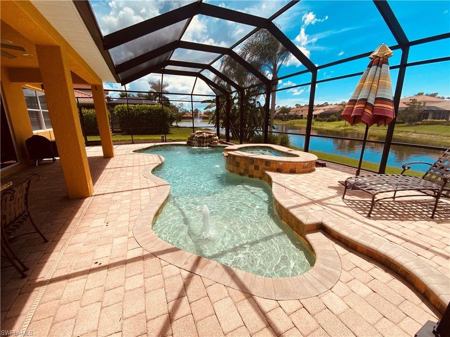 Don’t miss this one-of-a-kind oversized corner lot with a huge private side yard on a quiet cul-de-sac! This move-in-ready home has fabulous upgrades including a newly renovated kitchen with quartzite counters, a renovated master bedroom with a built-in electric fireplace, second floor impact glass, and a whole-home Generac generator. The custom-designed saltwater pool and spa with long views of the beautiful lake is gas heated. With a third car garage, extra living spaces, and a huge yard, this home is a perfect fit for any sized family! Located in Aviano in a top-notch school district in the heart of Naples just a few miles from gorgeous beaches.