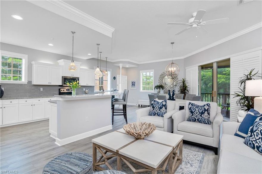 You will fall in LOVE with this GORGEOUS, TURNKEY, completely renovated, END UNIT, coach home with an OVERSIZE one-car garage in the amenity-rich community of Rapallo! From the moment you enter this open floor plan, you'll be impressed with the meticulous attention to detail, level of upgrades, and designer feel. The kitchen boasts a large oversize island & breakfast bar, plenty of cabinet space, new granite countertops complimented by a beautiful new backsplash, a new beverage cooler, exquisite lighting, high-end luxury flooring, & SO MUCH MORE! Speaking of NEW, this home comes with a new AC unit, new hot water heater, new custom blinds, new lighting and ceiling fans, new washer/dryer, new toilets & bathroom vanities, new designer furniture, new lanai screens, newly painted interior & exterior, and soon to be completed--NEW ROOF! What more could you ask for? All of this in the resort-style community of Rapallo where you can enjoy a gorgeous clubhouse, lagoon pools, stocked lakes with fishing piers, tennis & bocce courts, a movie theatre, and a state-of-the-art fitness center with a lap pool.
Simply pack your bags and begin living the SW Florida lifestyle TODAY!