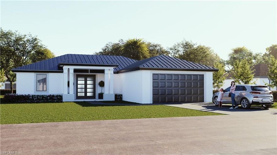 NEW CONSTRUCTION SINGLE FAMILY HOME ON A LARGE LOT WITH NO ASSOCIATION DUES! This AVAILABLE home has a completion date of November 17, 2021 and will be ready to close with your buyer on that day. The home is a 3 bedroom + large den with a closet and 2 designer spacious bathrooms. This home comes standard with a metal roof and impact windows & doors!  There are nearly 50 home sites in the immediate area to choose from. Many homes are already under construction! Gorgeous contemporary layout w/ open concept kitchen, split bedroom floor plan, luxury plank flooring throughout, quartz countertops, contemporary double door front entry, large slider system on rear of home, laundry room w/ utility sink, volume ceilings, walk-in closet & frameless shower enclosure in master bath, and 2-car garage. You will love this amazing home with top quality construction!