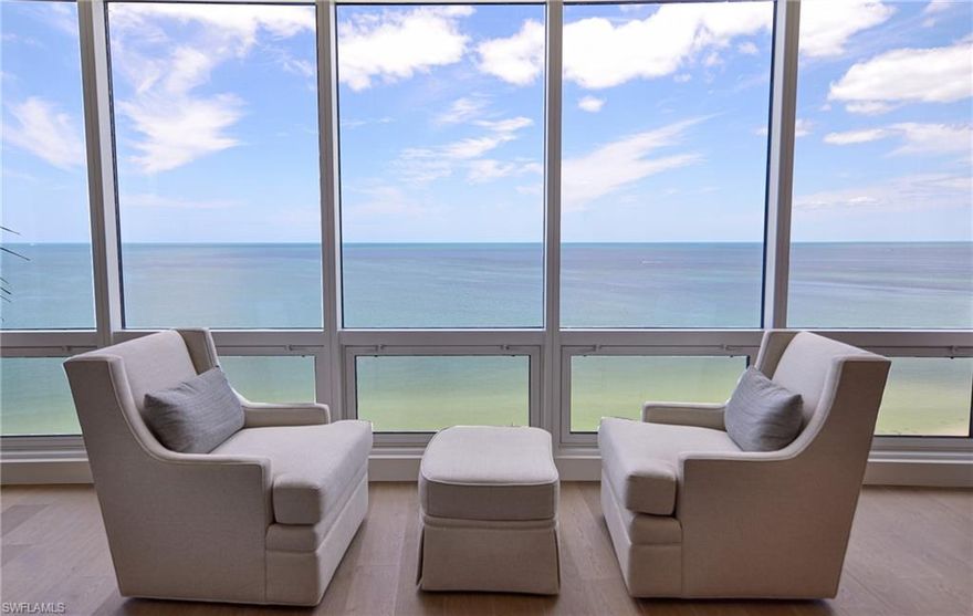 Direct Gulf of Mexico views are featured from this three bedroom plus den 10th floor Moraya Bay condo.  The living room boasts floor to ceiling glass offering unparalleled Gulf views and features wide plank, white oak flooring, electric window shades, custom ceiling treatments and millwork. The gourmet kitchen of this exquisite condo offers custom shaker style cabinetry, a live edge wood bar top, double ovens, large microwave, warming drawer, 48” refrigerator and a gas cooktop. The kitchen also includes a butler’s style pantry with a second large refrigerator, wine cooler, ice maker, a second dishwasher and laundry service. Additionally, the master bedroom offers floor to ceiling glass and electric shades. The master bathtub overlooks gulf views and includes a large walk-in shower, his/her vanities and large closet with custom cabinetry and shelving. Other rooms include two large en suites that allow ample space for guests and an office located just off the living room. Moraya Bay is amenity rich with features such as two swimming pools, large gym, restaurant, conference room and more.