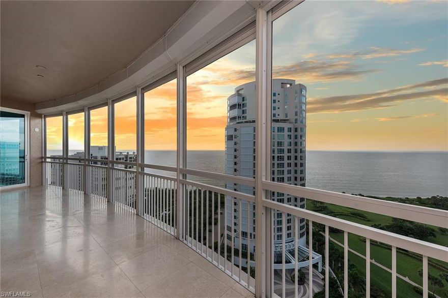 On the beach in the heart of Park Shore, stunning panoramic direct west Gulf and southern Bay views await you in this eighteenth floor home at Provence. Watch colorful sunrises and sunsets, all from the comfort of your own home. Wake up in your master suite to see the beautiful turquoise water and landscape areas, and feel the breeze on your face when you step out onto your open balcony. With marble tile, crown molding, recessed lighting and gorgeous built-in cabinetry and shelving, you’re sure to enjoy all of the extra features this home has to offer. Provence is the epitome of luxury living in Naples, with a spectacular pool overlooking the sandy beach, spa, sauna, outdoor kitchen, community and board rooms, fitness center, and tennis court. Additionally, you will have two under-building parking spaces, 24-hour lobby and security service, and on-site management. Provence is pet-friendly with 2 pets permitted without any size restrictions. Boaters can lease a slip through the Venetian Bay Yacht Club just across the street, and after a day on the water, walk to the renowned dining and shopping at Venetian Village.