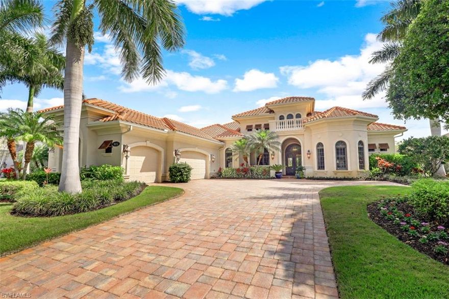 Gorgeous Stock home, located in the prestigious gated neighborhood of  Isla Del Sol  This 4 Bedrooms plus a den 5 and half baths.4224 sq ft home has grand open foyer, features travertine tile, soaring coffered, beamed & tray ceilings  Beautiful open kitchen with walk in pantry, a butlers pantry and wine room.  This home is ideal for entertaining and offers an incredible oversized lanai with a fireplace and resort style pool and spa, all with beautiful golf course views on #12 of Rookery Golf Course  Home has an abundant of landscaping and privacy. Hurricane screens and mosquito misting system.  Enjoy unsurpassed amenities: club & spa, fitness center, resort-style pools, tennis, pickleball and dining. Optional golf, beach and marina memberships available.  Located minutes to beautiful Marco Island and downtown Naples!