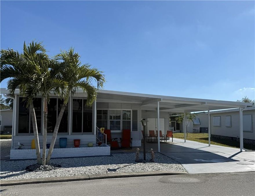 Well-maintained 2 bedroom, 2 bathroom manufactured home located in the gated, resident-owned, Six Lakes Country Club in North Fort Myers. This 55+ golf course community offers an active lifestyle with amenities including a swimming pool, on-site restaurant and bar, tennis courts, pickleball, and a community clubhouse hosting regular  events and activities. This home features numerous updates, including hot water heater, HVAC system, updated flooring, lighting, electrical, stainless steel appliances and so much more! Most recently, a BRAND NEW carport was installed. Cute, clean, cozy, move-in ready, and a must-see opportunity within this vibrant community! Call today to schedule your showing.