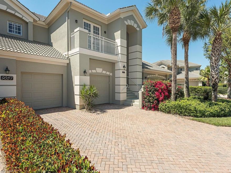 The best panoramic lake and golf course views Osprey Pointe offers.  This spotless second floor condo boasts 2748 sq. ft. a/c, 3 bedrooms, 3 full bathrooms, large eat-in breakfast area, media room, bar with built in wine cooler and sink, office, laundry room with sink and cabinetry, large walk-in closets, and 2 car garage.  A few of the many upgrades include 18” tile on the diagonal in living space, crown molding, custom window treatments, granite counters, electric hurricane shutters, surround sound and so much more! Pelican Marsh is a lushly landscaped, active community offering a private golf club, fitness center, bocce and tennis courts minutes from the beach.