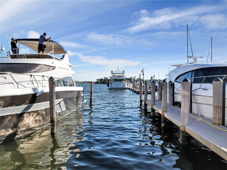 Easy in and out. Deeded Slip at Cove Inn Marina. This is the perfect location to cool off in the pool, and grab a bite at the restaurants within walking distance - Cove Inn Café, The Boathouse, and The Dock at Crayton Cove. The slip will accommodate a 60' boat with a beam of less than 18'. Low fees include water, access to the swimming pool and Tiki / Chickee Bar, electric is metered separately, and parking. Fuel is conveniently located next door at the Naples City Dock.