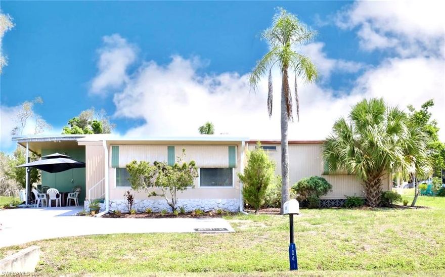 This spacious, 2 bedroom, 2 bath home is located in a quiet, friendly 55+ community where you own the land and HOA FEES of $104 a month. This turnkey home has a air conditioned front Florida room, kitchen with range and refrigerator and plenty of cabinets, dining area, large living room, master has plenty of closet space & walk-in shower, covered carport with a shed including washer and dryer. Roof was replaced after Ian. Some storm damage to the carport overhang. Included in the monthly fee is the use of the community pool, clubhouse, recreation facilities, use of the storage compound for a boat or RV, trash pickup and road maintenance.  Laurel Estates is just minutes from downtown Ft. Myers where you will find great dining, shopping. and entertainment options. Beautiful beaches, golf courses, and parks are also within easy reach, offering endless outdoor activities. With so much to do, you will never be bored. Don’t miss out on owning your own slice of paradise.