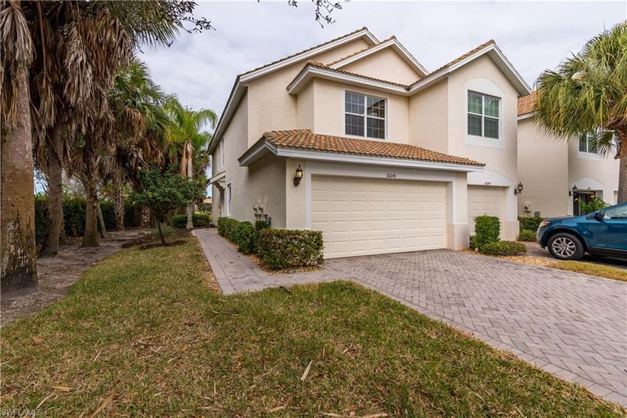 This immaculate townhouse is nestled in Verona Pointe located in Naples, voted the happiest and healthiest city in America! This home is an end-unit making it especially bright with plenty of natural light. It's also the last building on a cul de sac so it's especially private. The screened lanai offers a long lake view making it the perfect place to enjoy wildlife. The large kitchen is open and offers a breakfast nook, pantry, wood cabinets, stainless steel appliances, and granite counters. Three bedrooms are located on the second floor and include a spacious master suite with a large bath. Things the current owner loves about the home are: great living space, open floor plan, 2 car garage, split floor plan with master suite separate and away from guest rooms, privacy and low HOA fees. Entire AC system was replaced in 2019. This home has only been used seasonally and is like new. All blinds and window treatment on slider on first floor do not convey. HOA Fees are only $790.00 per quarter. Community is gated and offers a community pool and is a short drive to beaches, shopping and dining.