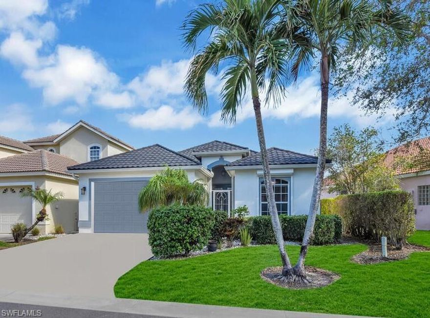 NEW PRICE!!! Seller is MOTIVATED and open to negotiations. This charming home is ready for a new owner, FLEXIBLE ON CLOSING DATE. Ready to MAKE A DEAL on this well-maintained property in a PRIME LOCATION!

Discover the perfect blend of comfort and luxury in this immaculate 2-bedroom plus den single-family home, where every detail has been meticulously curated for your enjoyment. This home is being offered TURNKEY has been cared for with love and attention, making it truly move-in ready. Whether you're seeking a full-time residence or a vacation retreat, this property checks all the boxes. 

This gem has tile flooring throughout the main living area and carpet in bedrooms, creating a clean and cohesive aesthetic. The kitchen boasts stainless steel Samsung appliances (2017), a custom pantry, and a new kitchen sink and garbage disposal. In addition, a new master bath jetted tub has been added for those well-deserved spa days at home. With a NEW METAL ROOF (2022) featuring a 50-year transferable warranty, you can enjoy peace of mind for decades to come. The home is also equipped with ELECTRIC SHUTTERS for storm protection. Plus, a brand new portable generator (both propane and gas) ensures you’re prepared for anything! Interior paint, A/C, water heater (2017).  

Nestled in a serene setting, this haven reveals stunning lake and fountain views that will take your breath away! Dive into Paradise! Enjoy sunny days and ultimate relaxation by your private saltwater pool, featuring a brand new pool pump and salt cell. In addition, the newly installed superscreen allows you to soak up the sun while keeping pesky bugs at bay.

Just 4 miles to Bonita Beach and 6 miles to Vanderbilt Beach in Naples, your coastal paradise is only minutes away! LOW HOA FEES; $665 per quarter. You can enjoy a low-maintenance lifestyle without breaking the bank. Don't let this slice of paradise slip away! Schedule your viewing today and step into the life you've always dreamed of!