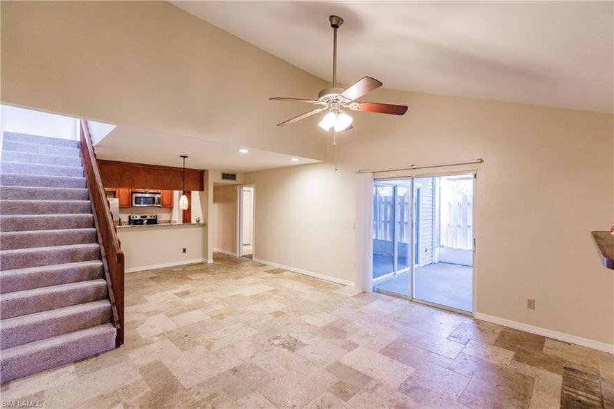 Updated and ready to become your next home! New A/C system in 2017. This townhome has been tastefully remodeled immediately evident by its redesigned kitchen with granite countertops, stylish cabinets and stainless steel appliances. The timeless beauty of travertine tile graces the main living area. Freshly painted and new carpet in bedrooms. Master bath features elegant tile and sleek glass shower doors, further highlighted by a new vanity and plenty of storage.  Vaulted ceilings give an open airy feel to the home. Enjoy the cozy wood burning fireplace. Spacious and freshly rescreened lanai resides under the structural roof, providing both privacy, year round enjoyment, and natural focal point for entertaining. Timberwood Village is a rare low density community tucked away down Island Park Road, with plenty of greenspace to enjoy. Enjoy the community pool, as well as the community boat ramp, which resides on Ten Mile Canal, and is perfect for kayaks, canoes and jet skis. Strategically located close to dining, entertainment, shopping, airport, quality healthcare and those beautiful beaches of Fort Myers and Sanibel Island. Call your agent today to arrange a showing!