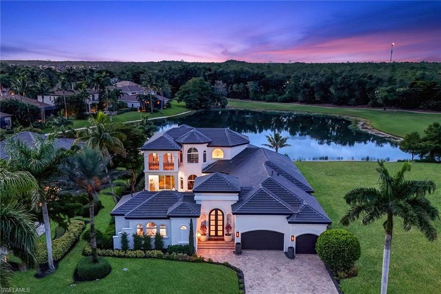 Welcome to this stunning custom estate located in the prestigious Vittoria neighborhood of Renaissance! On a private .40-acre homesite, this luxury residence offers two incredible outdoor spaces to enjoy, and spectacular sunset views of the lake and golf course. As you enter the estate, you are greeted by a tastefully designed expansive turf courtyard that creates a space to entertain, relax or play. The back outdoor living space features a new oversized infinity-edge lap pool with spa, a beautiful custom-designed outdoor kitchen, expansive patio and beautiful views. The fully redesigned interior boasts a chef's kitchen with Taj Mahal quartzite counters, 60-inch Wolf dual fuel range with double oven, Sub-Zero 36-inch refrigerator and freezer, two Bosch dishwashers and custom cabinetry. The open-concept great room flows seamlessly into the central courtyard and outdoor living spaces providing the ultimate indoor/outdoor lifestyle. The thoughtfully designed dining room is adjacent to the kitchen and offers a welcoming, relaxing and intimate ambiance. Offering four private en-suite bedrooms, the layout includes a luxurious primary suite on the main level with spa-inspired bath, custom closets, and direct access to the courtyard. The main level also features a casita suite privately positioned in the courtyard with separate entry and kitchenette, as well as an additional en-suite bedroom with access to the pool deck at rear of the property. The second level of the home begins with a gorgeous staircase leading to an oversized loft area that includes a kitchenette and balcony overlooking the pool, lake, golf course and sunset views. The second level also includes a bonus/theatre room and an additional bedroom with a balcony overlooking the courtyard. The incredibly designed home has many notable features and upgrades, including a new tile roof (2024), new hurricane-rated iron doors (2024), impact windows and doors, two fireplaces (including color-changing water vapor), oversized three-car garage, new exterior paint and bougainvillea landscaping (2024), outdoor kitchen with flat-top and standard grill, four new AC units (past five years), two LG WashTower laundry units, exquisite ceiling details and custom window treatments. A rare opportunity to own one of the most distinctive homes in Renaissance - combining privacy, modern luxury and unforgettable views. The Renaissance lifestyle offers an Arthur Hills championship golf course with memberships available immediately, a lavish resort-style pool and pavilion, a children's play area, a full-service spa and fitness center, six red clay tennis courts, two pickleball courts and two bocce courts.