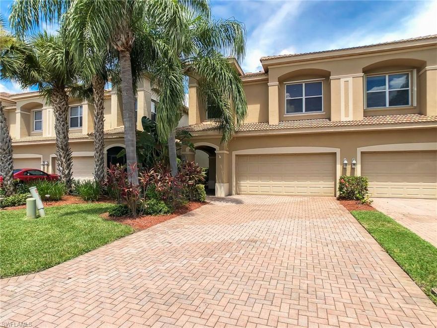WATERVIEW!!! Bella Terra is a one of a kind community with over 800 acres. This charming Italian style Town home is well maintained and located in the heart of Estero.  Over 2200 square feet under air with 3 bedrooms, 3 bathrooms, Loft w/2 car garage. Cozy eat-in kitchen features breakfast bar, and formal dining area with views to the outdoors and lake. Beautiful granite countertops, mirrored backsplash and upgraded cabinets, under cabinet & recessed lighting, Extra Storage, Spacious Laundry with GE Washer & Dryer. Upstairs you will find a spacious loft, Master Suite with tray ceiling and lake views, and gorgeous Master bath with dual sinks, garden tub, and standing glass shower. Entertain your family and friends on your large screened-in lanai with gorgeous views of the water and gorgeous sunsets. 4 TV's included in sale. Bella Terra is known for their top notch amenities. Newly Remodeled Clubhouse, 24 hour Fitness. Resort style pool and spa, Tennis Courts, Pickle ball, Childrens playground and so much more! Excellent location!! You are minutes from RSW/SWFL Int Airport, Miromar Outlets, Gulfcoast Town Center, I-75, FGCU, Hertz Arena, Dining, Koreshan State Park and more!