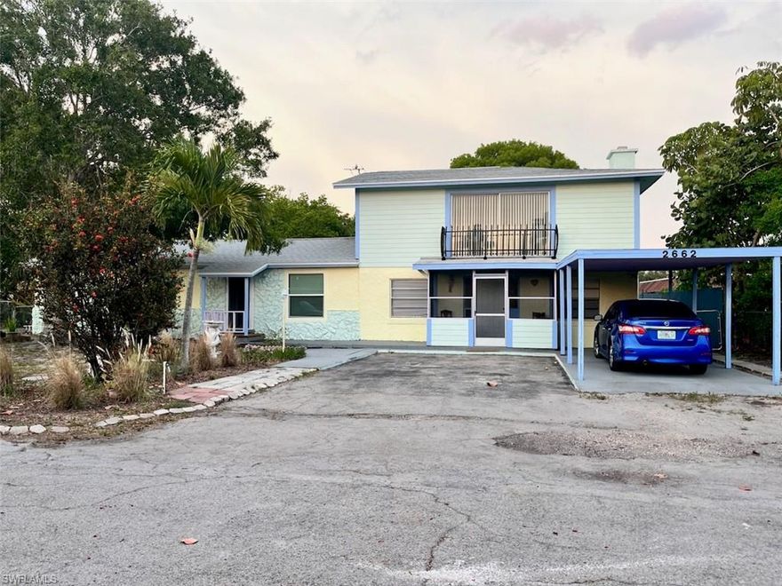 :BRING ALL OFFERS" PRICE ADJUSTMENT! This very unique single family home, that also comes with two separate in-law units added for the privacy of their guest.  Two private in-law suites:  Both are 1/1 with renovated kitchen, vinyl floors & laundry.  Main home has half bath on first floor, kitchen opened to living room with fireplace, full bath on second floor, with a master bedroom and guest bedroom.  Outdoor features:  pool resurfaced June of 2024, hot tub, Authentic Indian Chickee Hut (2017) and a 16x10 shed.  This is a huge lot (16,000 Square Feet)with unobstructive "GULF" access.  This home is situated on a private, quiet dead end street.