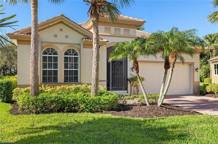 Welcome to a captivating 3-bedroom, 2-bathroom home nestled within the prestigious, gated community of Crown Colony in South Fort Myers. This remarkable residence artfully combines comfort and elegance, showcasing a spacious kitchen with corian counters and a classy neutral backsplash. The home boasts a cozy living room that invites relaxation and lively gatherings. Plantation shutters throughout the home are a nice touch for privacy. The dining room is a true highlight, offering breathtaking views of the shimmering pool, which effortlessly connects you to the enchanting outdoor living area. The master suite is a luxurious sanctuary adorned with a graceful coffered ceiling that enhances the sense of space and tranquility. Its expansive en-suite bathroom features double sinks, a separate soaking tub, and a walk-in shower—creating a rejuvenating retreat for ultimate relaxation. The additional bedrooms are thoughtfully designed, providing generous space, abundant natural light, and ample closet storage, ensuring comfort for family and guests. Step outside to your private lanai, an oasis where you can unwind in style. Here, a stunning pool with a serene waterfall feature glistens under the Florida sun, accompanied by a soothing spa. The meticulously maintained outdoor area is perfect for basking in the warm Florida weather, hosting barbecues, or enjoying quiet moments. Elegant curb appeal with lush landscaping and a paver driveway along with hurricane protection for your peace of mind. Crown Colony is a highly desirable gated community in the heart of South Fort Myers. As a resident, you will enjoy access to a wealth of resort-style amenities, including a sparkling community pool and spa, well-maintained tennis courts, a state-of-the-art fitness center, and 24/7 attended gate access for added security. The homeowners' association takes care of all lawn maintenance, allowing you the luxury of more leisure time to embrace the vibrant lifestyle this community provides. For golf aficionados, The Golf Club at Crown Colony is a golfer's paradise, offering championship-level golfing just a stone's throw from your front door. This prime location is just a short drive from the stunning Sanibel Island, Captiva Island, and Fort Myers Beach, granting you effortless access to sun-kissed shores, sparkling waters, and a plethora of outdoor activities. Additionally, the community is conveniently located near a variety of exquisite restaurants, grocery stores, and a diverse array of entertainment options.