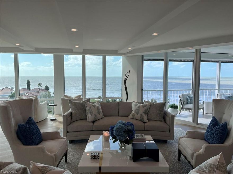 Wide, unobstructed vistas of the Gulf welcome you as you enter this timeless and beautifully renovated residence. The expansive open floor plan with floor to ceiling windows provides a perfect back drop for small or large scale entertaining.  Any chef would be delighted with the gourmet kitchen featuring a quartzite waterfall island with wine and beverage refrigerators, high end wall appliances, an induction cooktop and two sinks. Beautiful Legno Bastone flooring further graces the residence.  The primary bedroom provides breathtaking views,  two walk in closets, a remastered bath and access to the lanai.  A spacious en suite guest room allows views of the Bay to be enjoyed from a private balcony.  The third bedroom is currently being used as a den. Le Ciel Park Tower features two guest suites that owners may rent for guests, a remodeled lobby and hallways, a fitness room and a tranquil pool with easy access to the beach.