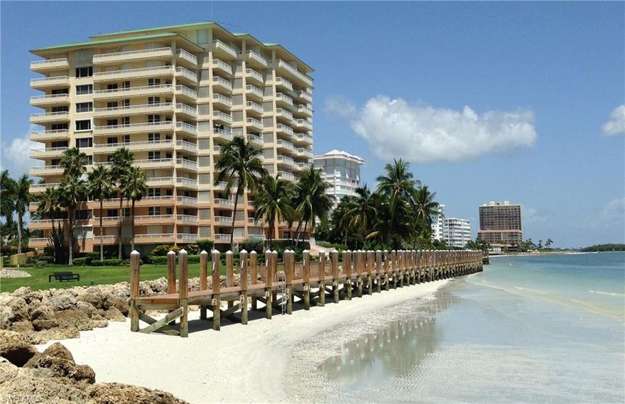 Spectacular Gulf Views from this  MERIDA  2 bedroom, 2 bath condo, plus den or 3rd bedroom, inside the beautiful Private Gated  Cape Marco  Complex. Enjoy the incredible amenities and features of Cape Marco, including the private beach walkway, the outstanding clubhouse and fitness center, the six superb clay tennis courts, and the large private fishing pier and daytime boating dock. Enjoy this beautiful condo and spacious lanai, with your high eighth floor panoramic views of Caxambas Pass and the Gulf of Mexico. Own the best of what the Florida West Coast has to offer, in this premier property.