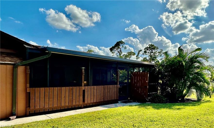 RENTED JAN-FEB-MAR 2026 ASK FOR OTHER AVAILABLE 2025-2026 MONTHS. How many SUPERLATIVES can
one think of with this TURNKEY SEASONAL or OFF-SEASON condo readied for reservation! This beautiful NEWLY furnished and totally
updated condo is NOW AVAILABLE for new Reservations.! This lovely Quad home has been COMPLETELY updated, including a new roof and
a new HUGE screened lanai roof. The new custom kitchen has granite and stainless appliances. Both bathrooms have new vanities, new
toilets, new glass shower doors, and new showers and tile in both baths. The screened and fenced courtyard has a large, covered patio with an
insulated roof, making a significant difference in warmer months. The fences on the lanai have fold-down portions to add natural light,
ventilation, and a view of the pond with a fountain and greenspace. There is also a built-in storage shed on the lanai. The spacious living area
has a vaulted ceiling and opens to the kitchen. The living area and both bedrooms have new, hurricane rated glass sliding doors out to the
courtyard, as well as hurricane rated windows in the unit.. Features include new interior trim and doors, freshly painted throughout, a washer
and dryer in the unit, new lighting, a new water heater in the laundry closet, LVP floors throughout, and new bath tile.
The home is turnkey for seasonal and off-season reservations, so you only need to bring your items. You will love this pristinely maintained
community near US 41 and I75. The community has access to the Calooshatchie River via its canal. This great location is within walking
distance of two community pools and around the corner from a Winn-Dixie Shopping Center, plus other specialty stores. It boasts a short trek
to The River District, Edison Mall, beaches, and more. This community has so much to offer: several community pools, a community
Clubhouse, pickleball, tennis courts, and bocce ball! Calls are with the owner directly for questions and a reservation. Unavailable Jan-Feb-Mar
2026 Other 2025-2026 months available.