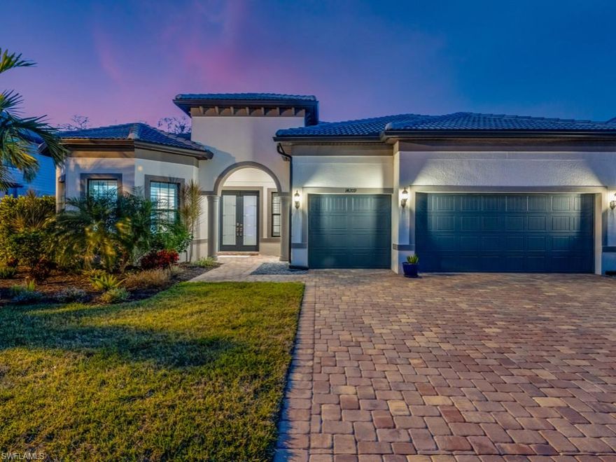 GREAT VALUE!  PRICED TO SELL ! Stunning single family home in the desirable community of Corkscrew Shores.  This full 3 bed + den, 3 bath, 3 car garage residence (The Pinnacle Model) boasts almost 2500 sq ft of a/c living space, over 4500 total sq ft including the lanai & garage.  Truly one of a kind w/ soaring 12 ft ceilings, designer upgrades include; gourmet kitchen finished w/ luxury soft close cabinets & drawers, quartz countertops, plantation shutters, coffered ceilings and the jewel of the home - zero corner sliding glass doors that lead to the lanai & salt water pool!  The lanai has been finished w/ an LED lighting package to set the perfect ambiance for the ultimate outdoor Florida lifestyle.  Private, peaceful preserve view!  Shows like a model. Corkscrew Shores is a picturesque community centered on a 240 acre lake.  Amenities include resort style pool, clubhouse, restaurant, fitness center, tennis, pickleball, bocce, kayak & canoe launch.  Corkscrew Shores is a very active community, low HOA fees, no CDD , centrally located w/ in 15 minutes of SWFL International Airport, Florida Gulf Coast University and all of the world class shopping and dining SWFL has to offer.