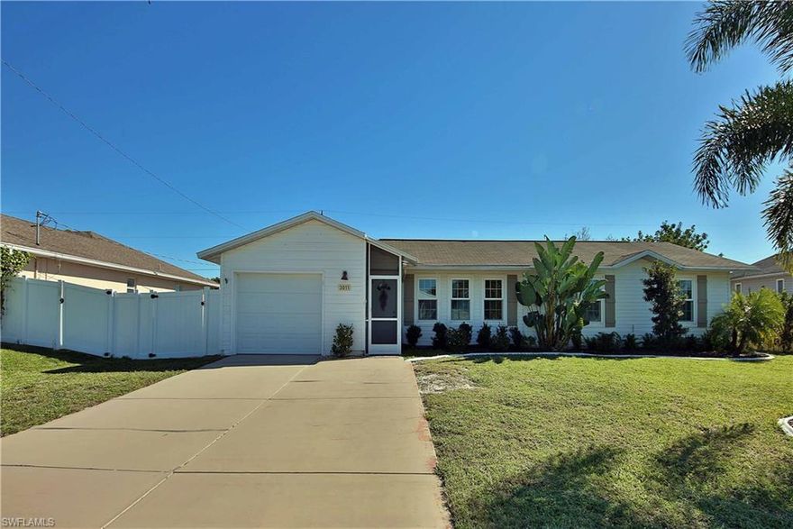 Fantastic totally remodeled 4 bedroom 3 bath home located in the heart of Cape Coral. This home boasts nearly 1500sf of living area,  updated kitchen and bathrooms, large living area, tile throughout the home, in-law suite with its own private bathroom and walk-in closet. Loads of outdoor living space,all plumbing and electrical was replaced in 2017 and home is equipped with a dual AC system, expanded driveway, large shed, huge backyard, lush landscaping, ALL ASSESSMENTS IN AND PAID *Not located in a flood zone* and so much more. this home has been meticulously maintained with many upgrades added to home and will not last long!