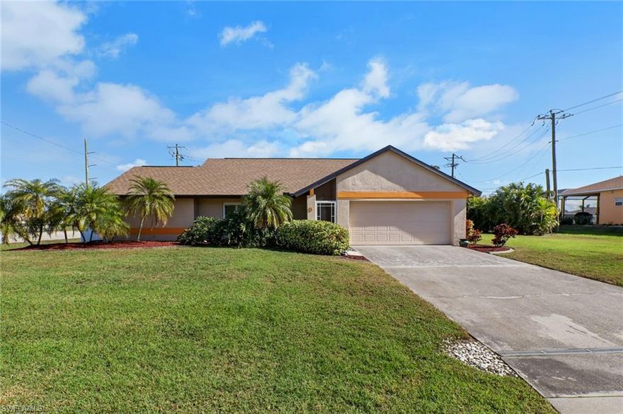 Welcome to 5 SE 20th Place in Cape Coral—a 1,591 sq ft home on an oversized triple lot in a non-flood zone with all assessments paid. This well-maintained property offers space, updates, and a convenient location.

Inside, energy-efficient impact windows help keep the home quiet and comfortable, complemented by plantation shutters throughout. The open layout works well for everyday living, and the kitchen features solid Corian countertops. An air-conditioned Florida room adds flexible space for a second living area, home office, or relaxing retreat.

Recent improvements include a new roof and PEX plumbing with a manifold system. Common areas are tiled, while the bedrooms feature sleek plank flooring. The privacy-fenced yard offers plenty of room for outdoor enjoyment and parking extra toys. The seller is including prepaid HVAC service for 2026 and two months of lawn care.

Located minutes from Downtown Fort Myers with no toll bridges, and close to grocery stores and everyday conveniences, this home delivers comfort, value, and easy access to everything Cape Coral and Fort Myers have to offer. Furnishings are negotiable!sure to check out the 3D tour.