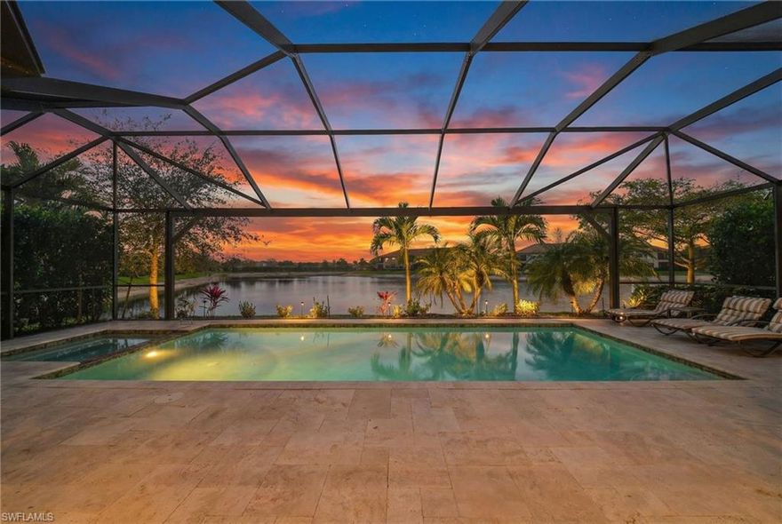 LIVE A VACATION LIFESTYLE IN ESPLANADE! FULL GOLF MEMBERSHIP INCLUDED! 

Opportunity is knocking! This rarely available 4 BEDROOM+DEN, 3 full bath “Palazzio” offers 3,180 sq ft under air and is situated a premium lakefront lot with long water views and rear west facing exposure. From the moment you step inside this elegant home you are greeted with oversized 24”x24” porcelain tile floors that flow throughout the common areas and oversized den. Oversized rooms and an open concept floorplan including two sets of pocketing sliding glass doors to the lanai is what makes this home so special. Enjoy al fresco dining and entertaining family & friends on the extended covered lanai complete with outdoor kitchen and salt water GAS heated pool/spa with travertine marble deck. A long list of luxury finishes include: HURRICANE IMPACT GLASS WINDOWS/DOORS; motorized roll down hurricane screens on the lanai; impact glass double front doors with matching sidelights; extended 2 car garage (23’x24’); custom great room feature wall with LED fireplace; expanded primary & front guest bedrooms with bay windows; luxurious baths with raised panel cabinetry, quartz countertops, and wallpaper detail; special order lights/chandeliers; custom master closet cabinets; crown molding & plantation shutters throughout; recessed lights in every room; spacious Laundry Room with cabinetry; tankless GAS hot water heater; extensive landscaping with landscaping lighting; NEW gas pool heater & automation system; and more!

Esplanade Golf & Country Club of North Naples offers a true “Lifestyle Community” with world-class amenities, including a resort pool with cabanas and the popular “Bahama Bar,” tennis, pickleball, bocce, a 14-mile network of bike/walking trails, and an 18-hole private golf course. The impressive 15,000 Sq Ft clubhouse features a restaurant, bar, wine-tasting room, wine lockers, and a Starbucks-style café. Best of all, the property’s landscaping, irrigation, golf membership, and all community amenities are covered under a quarterly fee of just $3,768—no additional fees or memberships required! Don't miss your opportunity to own this exceptional home in one of Naples’ most sought-after communities. Schedule your tour of this stunning home and Esplanade Golf & Country Club today! NON FLOOD ZONE/NO FLOOD INSURANCE REQUIRED/ZONE X!