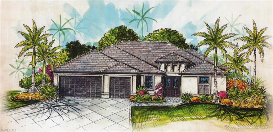 Long range canal views will be the stunning focal point from the rear of this 4-bedroom, 3 bath home. (Photo is not of the actual home and is used for representation purposes only.) Features will include their signature open span lanai across the back of the home (no columns), fabulous designer pool and spa, high impact thermally insulated (double pane) windows and sliding glass doors, tile roof, paver drive, walk and decking, beautiful wood cabinetry and granite counters throughout, tile flooring throughout, stainless steel appliances, spacious three car garage with epoxy finish floor and so much more. Purchase includes a 2-year builders' warranty.  Projected completion Late December of 2022.