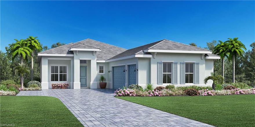 Experience refined elegance and effortless luxury in this stunning waterfront single-family home, ideally located within one of Naples’ most sought-after gated communities. From the moment you arrive, you’re welcomed by serene lake views, lush tropical landscaping, and a private screened-in backyard oasis complete with a sparkling pool, relaxing spa, and convenient cabana bath—offering true resort-style living at home. Inside, the spacious open-concept design is filled with natural light and enhanced by beautiful vinyl flooring throughout the main living areas, blending timeless style with easy maintenance. The expansive great room flows seamlessly to the outdoors through oversized sliding glass doors, creating the perfect setting for entertaining or simply enjoying the gentle Florida breeze. At the heart of the home, the gourmet kitchen is a standout, showcasing a modern organic design. Quartz countertops, premium stainless steel appliances, and wood cabinetry accented with gold-toned hardware deliver both elegance and functionality. A large center island with seating provides an inviting space for casual meals, morning coffee, or gathering with friends and family. The thoughtfully designed layout also includes a dedicated home office—ideal for remote work or a quiet retreat. The luxurious primary suite offers a tranquil sanctuary with a spa-inspired en suite bath featuring quartz vanities, wood cabinetry, and an oversized, beautifully tiled walk-in shower with dual shower heads. Additional highlights include impact-resistant windows and doors for peace of mind, a well-appointed laundry room, and smart storage solutions throughout. As a resident, you’ll enjoy access to an exceptional array of amenities, including a resort-style pool, clubhouse, fitness center, tennis and pickleball courts, inviting outdoor social spaces, and a full-time lifestyle director who curates events year-round. Whether you’re entertaining poolside, watching sunset reflections over the water, or simply embracing the elevated lifestyle this home and community offer, every detail has been thoughtfully designed for comfort, luxury, and effortless Florida living. This is a rare opportunity to own an exceptional Naples property—don’t miss it. Please see MLS supplements for interior design selections/floor plan layout. Lot 79.