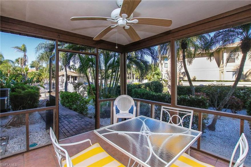 Dynamite Blind Pass, Sanibel Island condo. Premier corner location for both owners and renters - walk out ground level unit to pool. Beautiful and peaceful surroundings with lovely screened in porch setting overlooking gorgeous pool area. Well looked after 2/2, turn key rental property. On site management and wonderful amenities including deeded beach access to Bowman’s Beach just steps away.