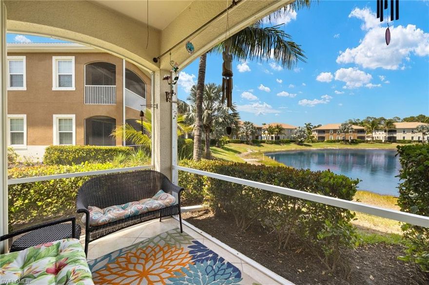 Bright. Peaceful. Effortless. Peaceful lake views and extra windows set this first-floor end-unit residence apart in the gated community of Creekside Preserve. Offering 2 bedrooms plus a den, a 1-car garage, and a bright open layout, this home lives larger than expected and feels like a private retreat.

The completely redesigned kitchen is a standout feature with 42" cabinetry, Cambria quartz countertops, matching backsplash, and newer stainless steel LG appliances — blending modern design with everyday functionality. The open split-bedroom floor plan provides privacy for guests while maintaining a spacious flow ideal for entertaining or relaxing at home.

Enjoy tile laid on the diagonal through the main living areas, 8-foot doors, plantation shutters, specialty lighting, and updated ceiling fans, along with a tray ceiling in the primary suite that adds architectural character.

Step onto the screened lanai overlooking the lake, where morning coffee and evening sunsets come with a front-row seat to Florida wildlife and tranquil water views.

Additional features include accordion hurricane shutters for convenience and peace of mind.

Creekside Preserve offers a maintenance-free lifestyle with resort-style amenities, including a pool, fitness center, and clubhouse with gathering space. The community is ideally located near shopping, dining, Gulf beaches, I-75, and Southwest Florida International Airport. Schedule your showing today.