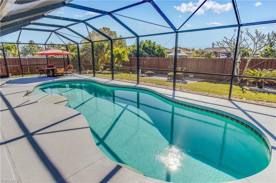 Have you ever dreamed of living in sunny southwest Florida, where you can sit out on your patio and enjoy the beautiful weather overlooking your gorgeous pool? This is the perfect opportunity to make that dream your new reality. This furnished home sits on a beautiful fenced in lot, filled with amazing vegetation that complements the serene solar-heated saltwater pool that features an oversized screened in lanai, special water features, and outdoor kitchenette. Amazing finishes throughout include a gorgeous open kitchen, tile flooring, plantation shutters, and remodeled master bathroom. The garage is equipped with ample custom cabinetry, whole house generator converter, a tankless water heater, and well water irrigation system. This community is located close to the sunny beaches of Southwest Florida, amazing shopping and dining areas, the Downtown Fort Myers district, and the international airport RSW. This house is ready for you to come make it your new home.