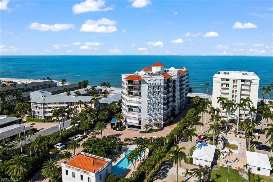 This rarely available Southern facing Penthouse, located on the 9th floor, offers exceptional panoramic views of the Gulf of Mexico. With 3,788 square feet, this Via Delfino home includes three bedrooms plus den and four full baths, expansive balconies, and a beachfront lanai to enjoy the iconic Naples sunsets and miles of white sand beaches. The living room features a wet bar with wine cooler and marble floors throughout. The highly sought-after top floor unit boasts 10-foot ceilings with skylight, in addition to new impact windows and sliders. The luxury nine-story boutique building has 24 units with three residences per floor, secured entry and is pet friendly. Updated building features include a whole-building generator, new roof, lap pool and grill area. Via Delfino is conveniently located on Gulf Shore Boulevard, just steps from the anticipated new Four Seasons, and minutes from dining and shopping in downtown Naples.