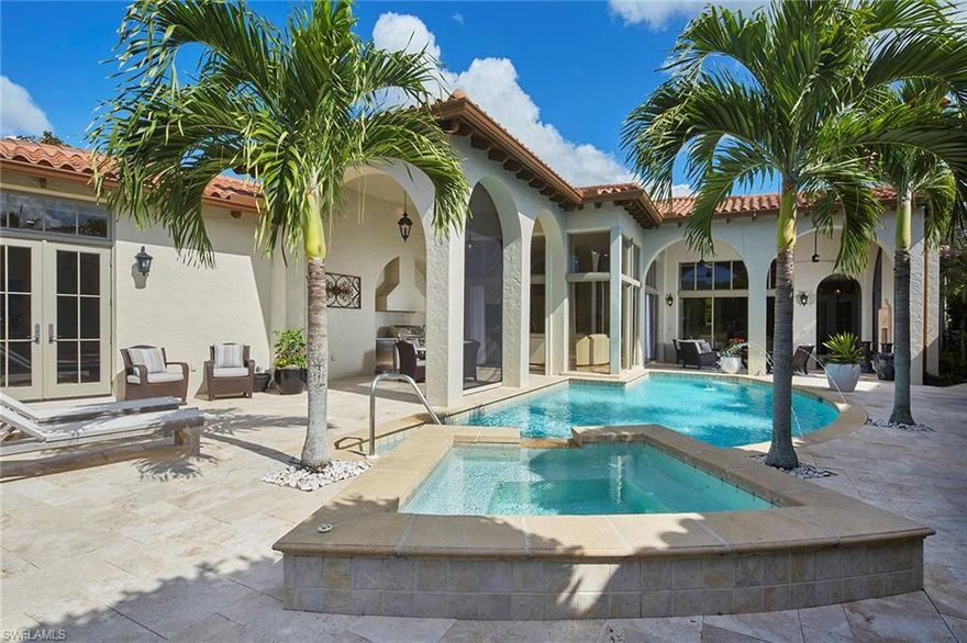 This elegant golf villa in the desirable Noble Heron neighborhood of Estuary at Grey Oaks has too many updates to list and shows like a model. The 3-bedroom plus study 3.5-bath home resides on a private lake-to-golf view homesite overlooking the 15th fairway of the Estuary golf course. A tranquil entry with a fountain and grand mahogany door greets you as you enter the light and bright residence. This recently refreshed open floor plan includes a gourmet kitchen that has all new appliances, backsplash and countertops and is open to both living and family room spaces that are flooded with natural light through floor-to-ceiling windows. Three sliders lead to the outdoor living space complete with neutral stone pavers, gas heated pool and spa, updated outdoor kitchen with gas grill and dining area enclosed by automated roll-down screens. Additional upgrades include all new lighting, custom closets, tankless water heater, wine storage and wood flooring in study and owner’s suite. A world of luxury awaits you in the recently reimagined exclusive Grey Oaks Country Club community just minutes from downtown Old Naples.