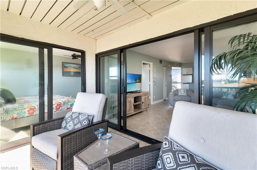 GREAT INVESTMENT OPPORTUNITY in the resort-like Anglers Cove complex located along the Marco River of Marco Island! This top-floor, western-facing condo offers updated hurricane impact windows and sliders and entry door with keypad; a brightly lit, modern bathroom with step-in tiled/glass shower; updated kitchen featuring coastal wide-louvered shutters, plenty of cabinetry and newer appliances.  The screened lanai sets the stage with its natural light for relaxation, dining and enjoying sunsets.  Manual-closing hurricane shutters on the lanai offers extra peace of mind.  The large bedroom offers a plethora of styling and decorating opportunities, complete with motorized window blinds, overhead fan/lighting and closet space, allowing for a personal and comfortable space.  Tile flooring runs throughout the unit and lanai.  Weekly rentals are allowed, making this a desirable income-producing property.  The resort-style amenities include two pools, two hot tubs, two tennis courts, landscaped walking paths, waterfront fishing with a cleaning station and vehicle washing station.  Boat slip and jet ski dockage leases are based on availability through the on-site management office.  The on-site Dolphin Tiki restaurant offers waterfront dining and a place to watch sports.  This north island location features quick access to boat charters, dining, shopping, bike and golf cart rentals and the beautiful beaches of Marco Island.  With utilities included and 52 rentals allowed per year with seven-day minimums, this well-maintained condo is a great opportunity to enjoy your own slice of paradise, whether as a vacation getaway, primary residence or investment opportunity!