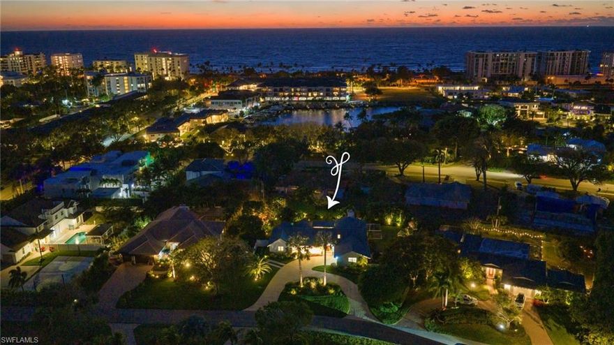 Completely renovated with impact doors/windows and offered turnkey with quality furnishings, this exceptional 3 Bedroom+Den, 2.5 Bath residence is move-in ready and ideally located in Coquina Sands, one of Naples’ most sought-after coastal neighborhoods in the heart of Naples. Just two blocks from the Gulf of Mexico and Lowdermilk Park and three blocks from the new Four Seasons Naples Beach Resort and Spa, this home delivers premier Southwest Florida living.
Thoughtfully redesigned, the interior features a vaulted living room with exposed beams and an inviting stone fireplace that creates warmth and architectural character. The gourmet kitchen is equipped with top-of-the-line stainless steel appliances, coffee bar, wine cooler, oversized island with seating for eight, and abundant storage.
Outdoor living is equally impressive, offering multiple spaces for relaxation and entertaining, including a covered patio with smart shutter pergola, and a separate screened lanai, pool area, and expansive yard. The lush, professionally landscaped grounds showcase mature fruit trees, including avocado, lemon, lime, grapefruit, star fruit, banana, olive, fig, and peach. Additional highlights include impact-resistant windows and doors, and roof replaced in 2021.
Located just minutes from fine dining, boutique shopping, and the entertainment of 5th Avenue and 3rd Street South, this property presents an outstanding opportunity as a full-time residence, seasonal retreat, or investment property.
This lot stayed high and dry during Hurricane Ian!