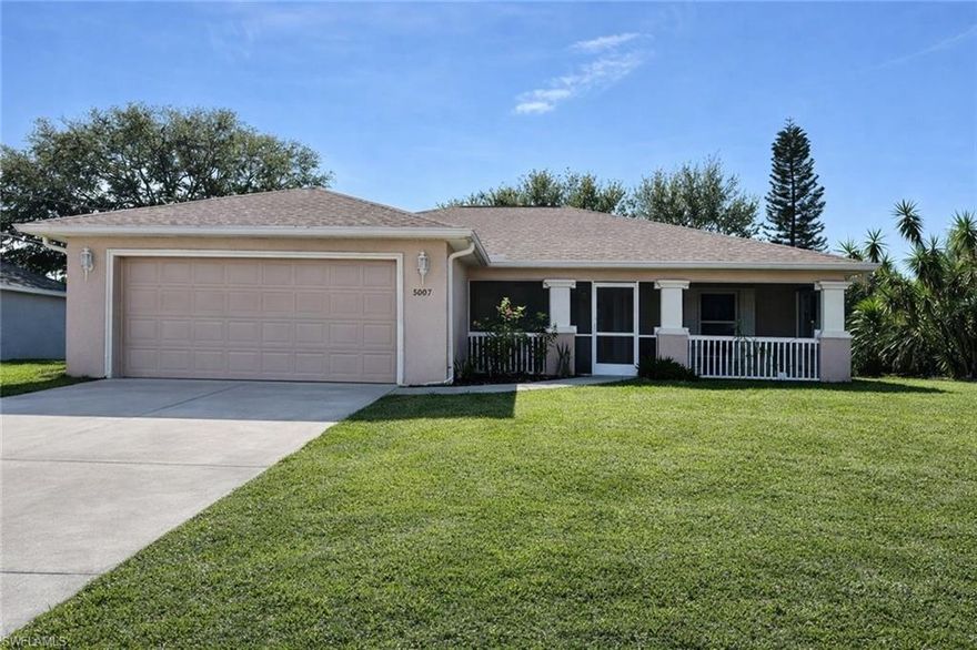NEW DIMENSIONAL SHINGLE ROOF IN 2025, NEW CENTRAL HEAT AND AIR IN 2020, affordable 3 bedroom 2 bath home located in West Lehigh just minutes to I-75, Ft Myers and SWFL International airport, excellent neighborhood atmosphere, screened front porch and screened porch overlooking the backyard BOTH UNDER TRUSS, nice oak tree for shade, cathedral ceilings, plant shelves, ceramic tile floors in the main living area, all kitchen appliances with breakfast bar and pantry, indoor laundry room, primary bedroom with walk in closet and ensuite private bathroom, guest bedrooms on the other side of the home for privacy, sliding doors to the porch in the rear, double garage, in need of some minor cosmetics but priced accordingly. NO FLOOD INSURANCE REQUIRED. LEHIGH IS THE HIGHEST ELEVATION IN LEE COUNTY.